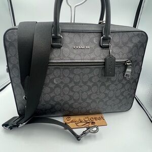 Coach Slim Brief In Signature Canvas With Trolley Sleeve